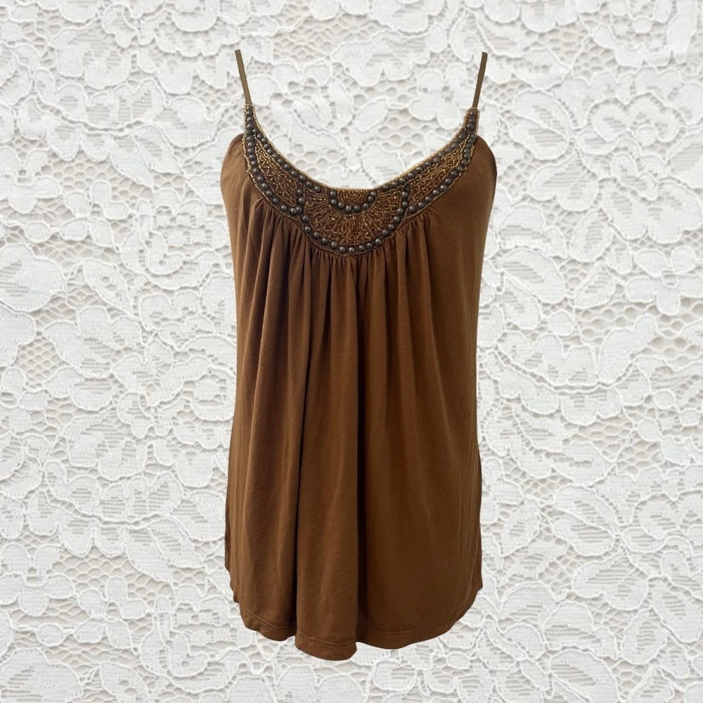 vintage forever 21 brown beaded scoop neck tank top